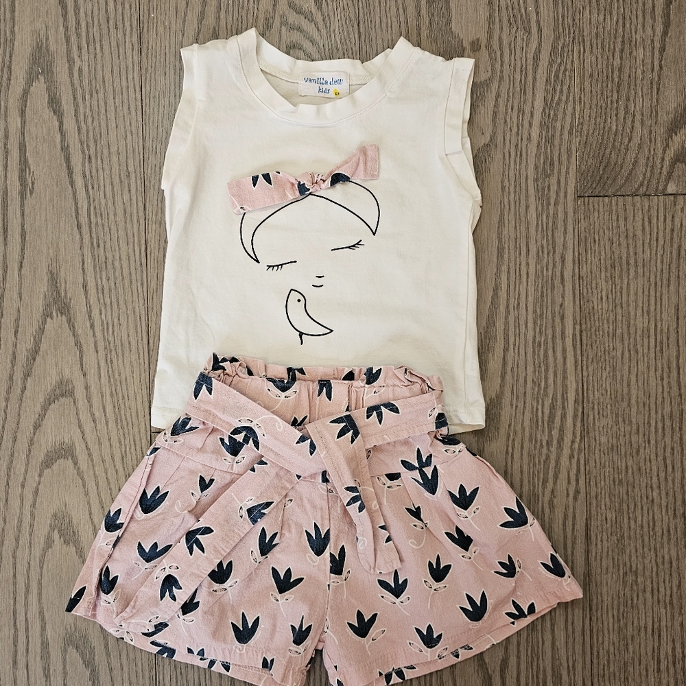 Girls Korean Style Set - White and Pink, Size 100cm, Size 3-4